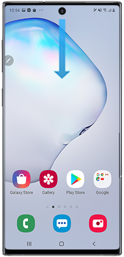 Swipe down from the top of the Note10 screen to reveal the Notification panel