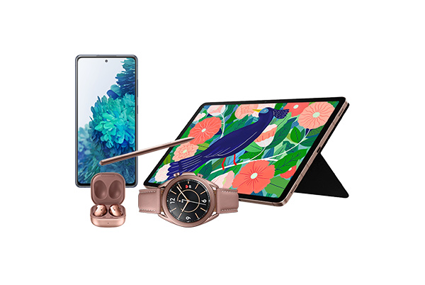 Mobile tablet galaxy watch and buds