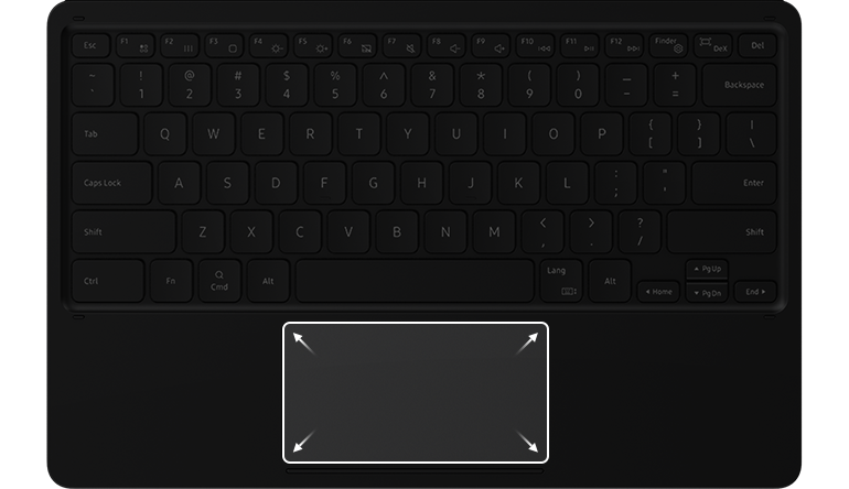 The touchpad is highlighted on the BookCover Keyboard to show its larger size