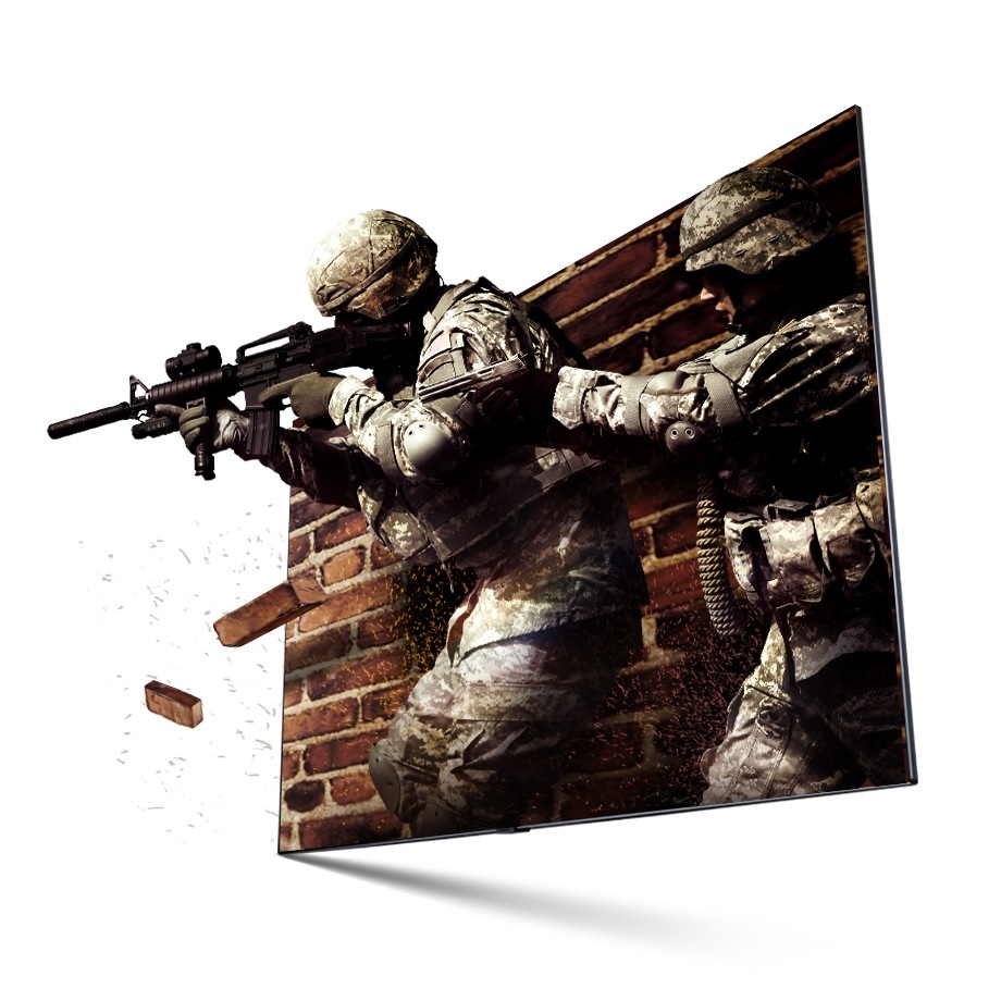FPS 게임의 한 장면입니다. 군인 한 명이 타깃을 향해 총을 겨누고 있습니다. 매우 생생하고 다이나믹하게 보입니다. 