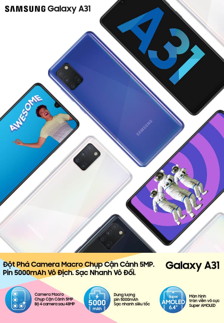 Các ưu đãi của Samsung Galaxy A31 vào năm 2024 đang khiến nó trở thành sự lựa chọn tốt nhất cho nhu cầu của bạn. Với hiệu suất tuyệt vời, chất lượng màn hình đẹp và tính năng camera thông minh, bạn sẽ không muốn bỏ lỡ cơ hội sở hữu chiếc điện thoại tuyệt vời này. Hãy xem các hình ảnh liên quan để biết thêm chi tiết.