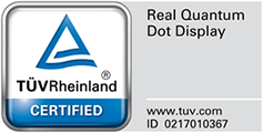 TÜVRheinland® Certified Real Quantum Dot Display www.tuv.com ID 0217010367 logo.