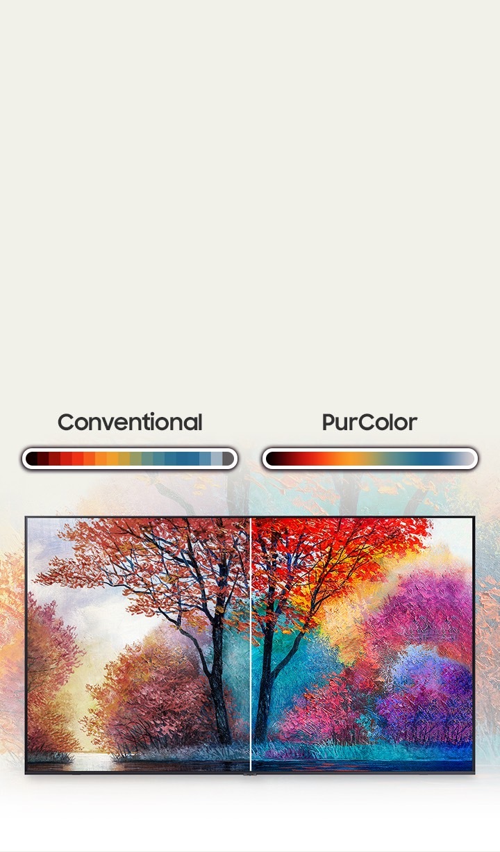 The painting on the right compared to the conventional on the left shows a wider range of color production due to PurColor technology.