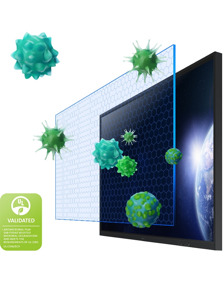 A glass-look shield protects the Flip 3 against viruses. There is a UL certification mark on the shield.