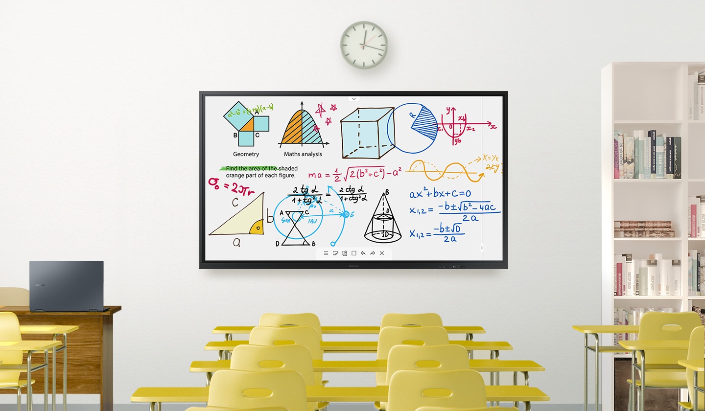 A Flip 3 device mounted on a wall in a classroom.