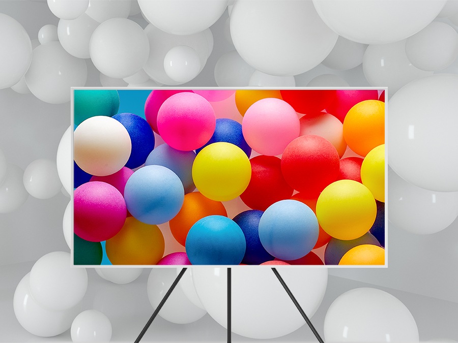 The Frame is displaying many balloons  in a wide variety of colors.