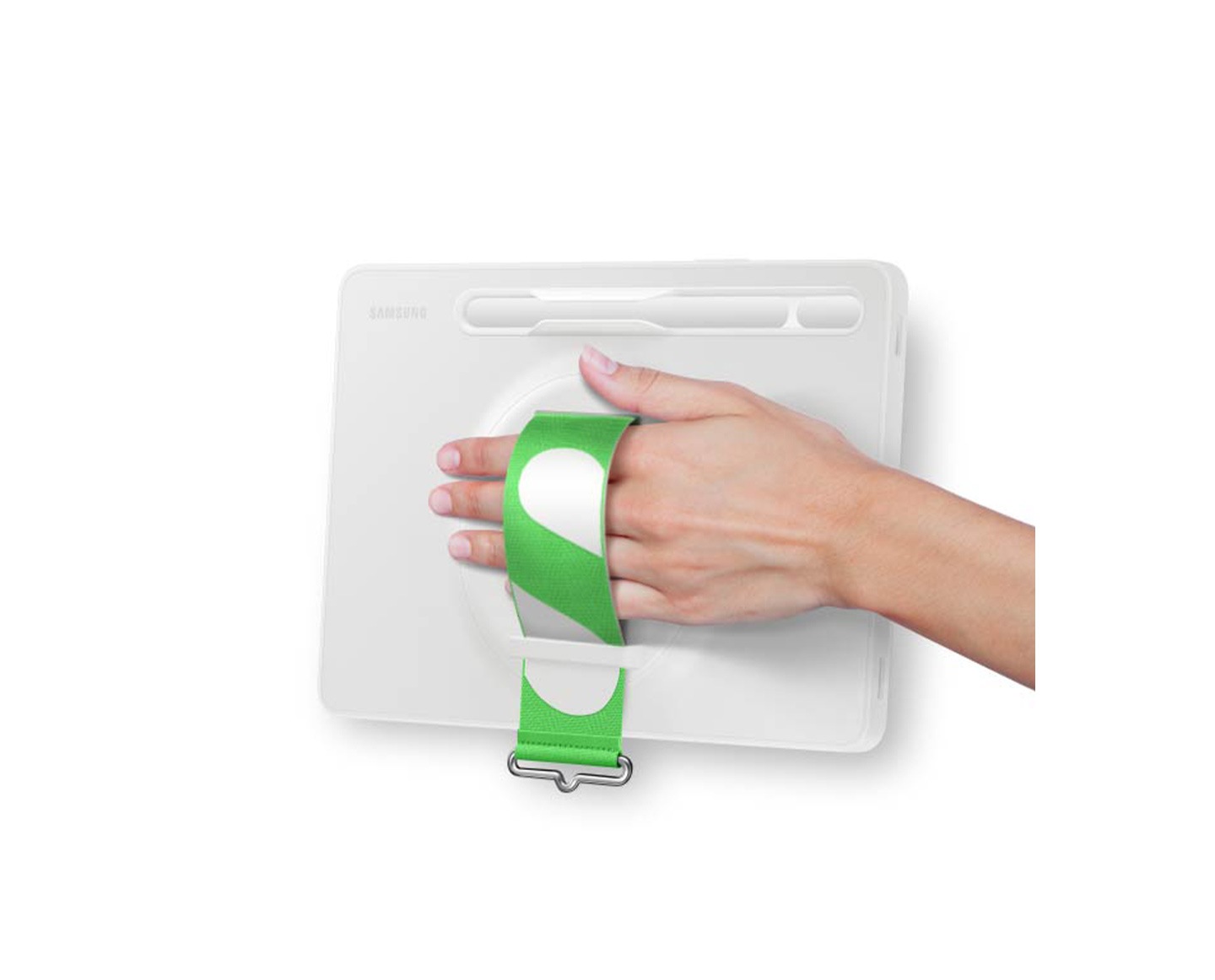 Tab S8 Strap Cover shown safely held by hand.
