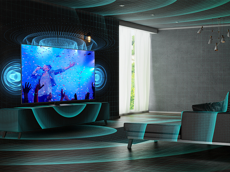 A QLED TV analyzes the entire space of the room to provide optimal sound experience. 