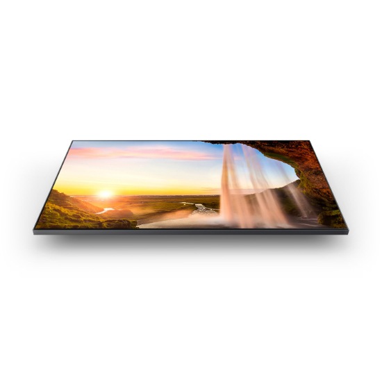 2 simulations of Dual LED backlight technology are shown. In the first simulation, a blue-based backlight enhances the cool color tones of the on-screen iceberg image. In the second simulation, QLED TV switches to an orange-based backlight, enhancing the warm tones of the on-screen sunset image.