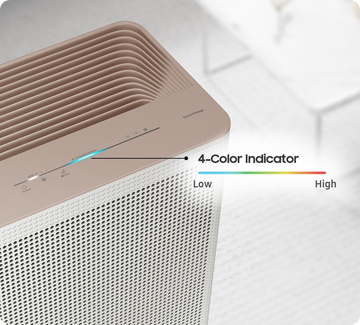 4-Color Indicator measures air purity in four colors - blue, green, yellow and red and it is located on the top of the AX3100 allowing you to check the air quality is low or high in a single glance.