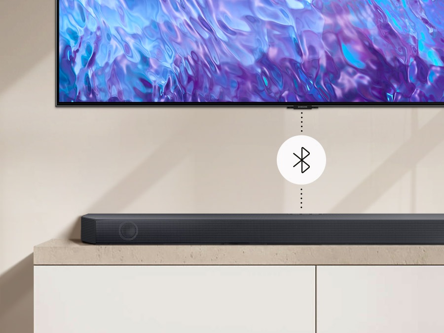 يتم تشغيل الصوت عبر Soundbar المتصل بالتلفزيون عبر البلوتوث.