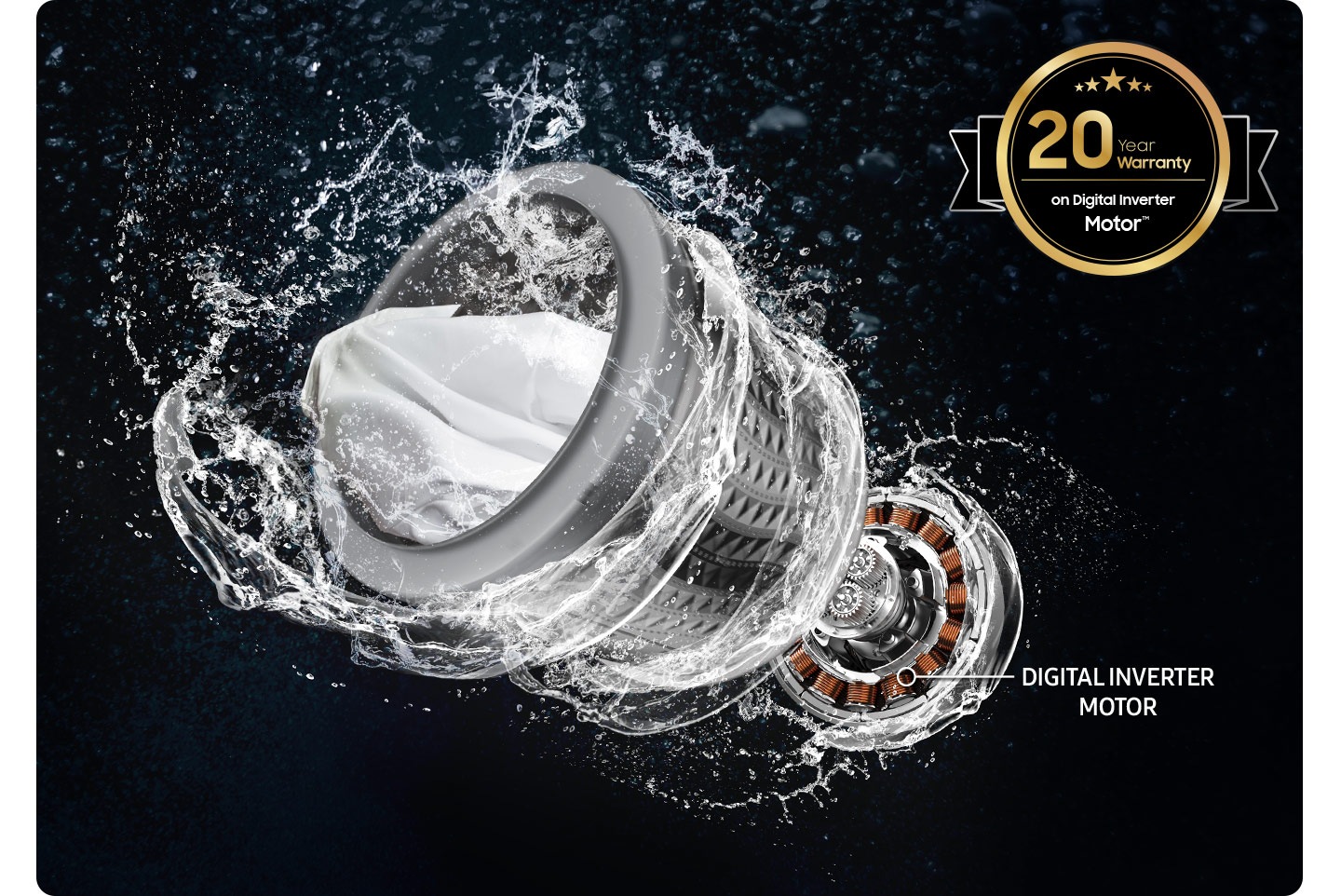 Digital Inverter Motor,drum and water stream spins fast. WA6000Câ€™s warranty is 20 year.