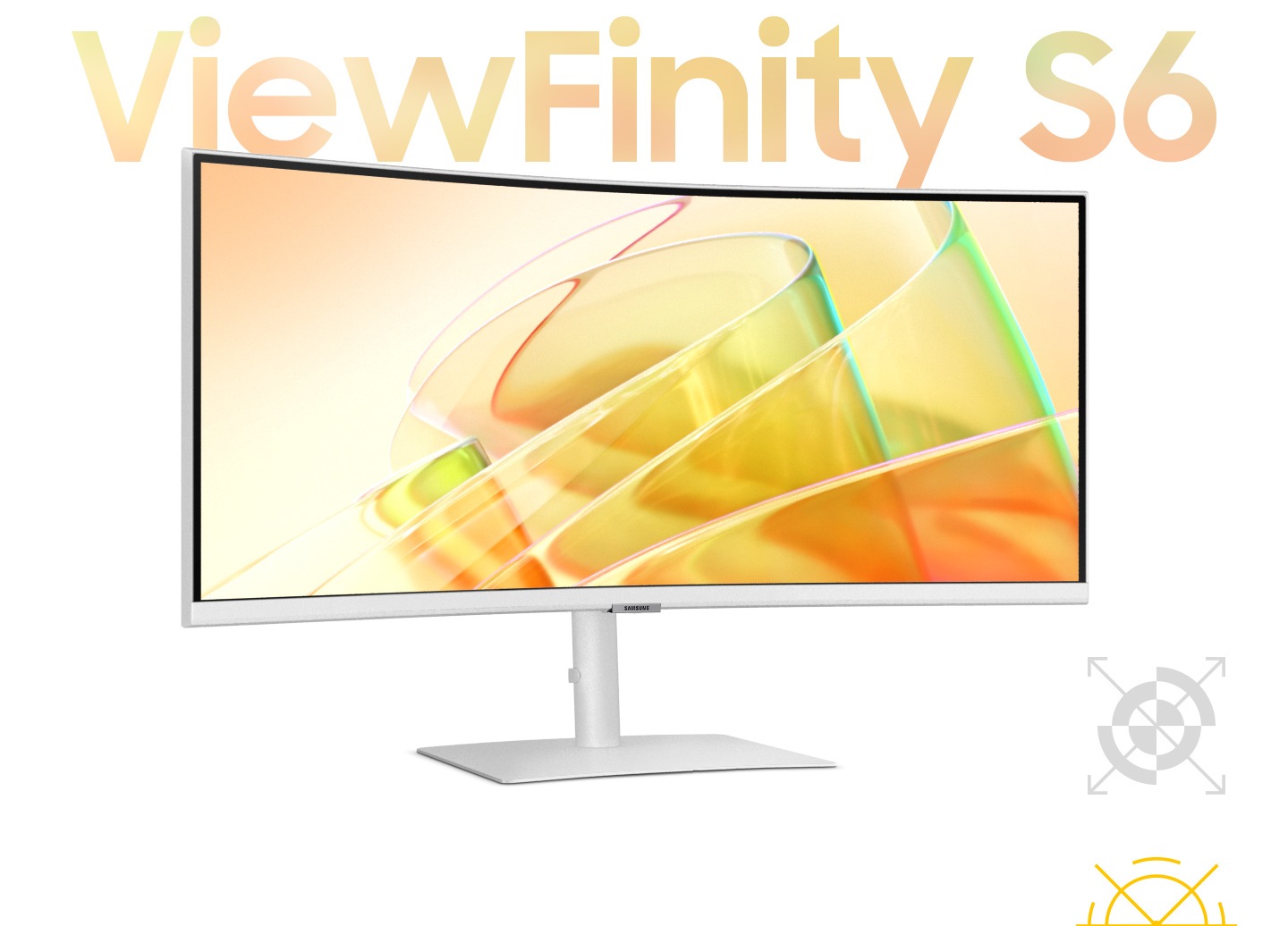 There is a monitor and its top is closed up. And when it is zoomed out, the logo of the product, 'ViewFinity S6' is shown.