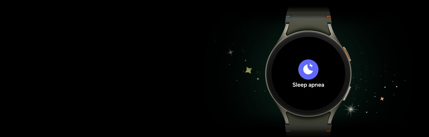 A Galaxy Watch7 is seen with a text 'Sleep apnea' and its icon.