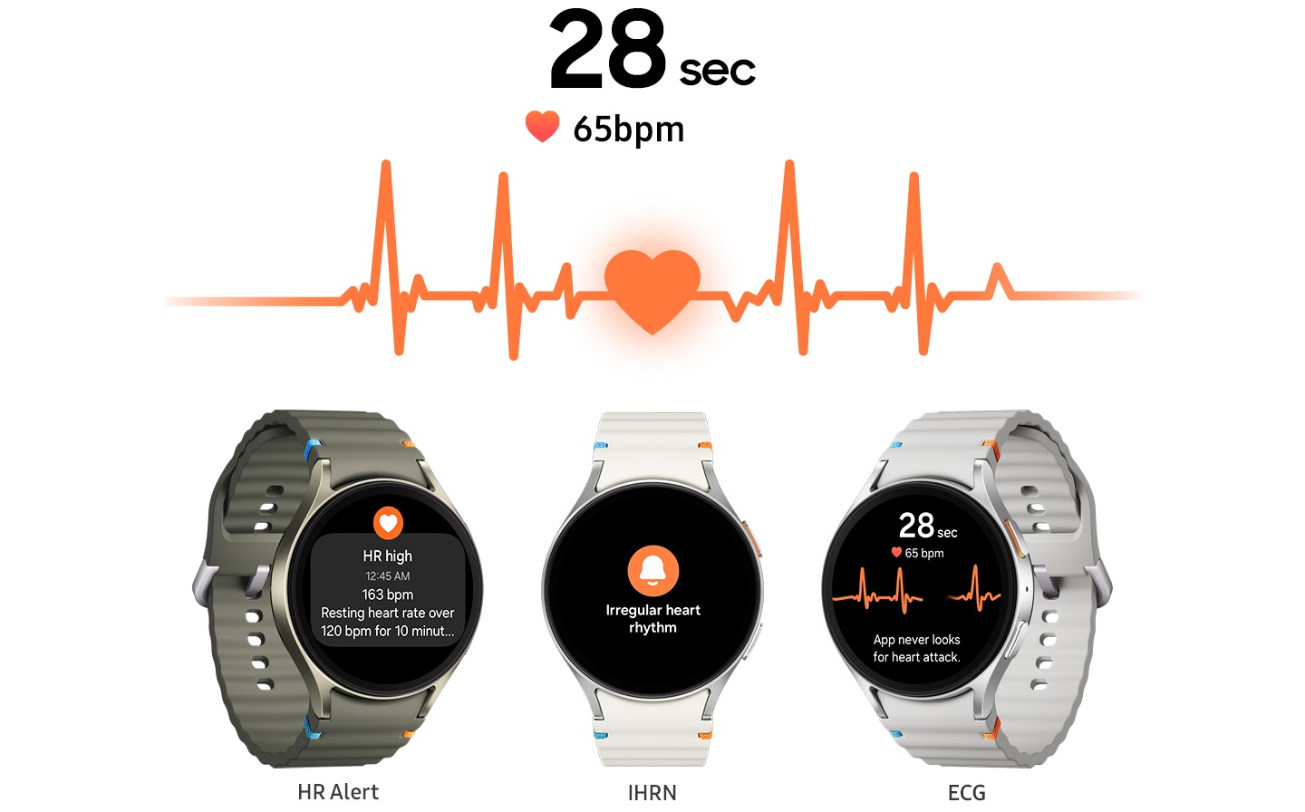A Galaxy Watch7 is facing upward with animated clouds hovering over the screen and a crescent moon appearing with a text 'First sleep', illustrating the importance of sleep tracking. Below are two cards with sleep metrics, one for sleep stages with bar graphs for Awake, REM, Light and Deep and the other one for heart rate showing bar graphs for Sleeping HR and Sleeping HRV.