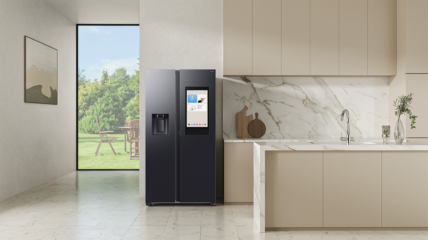 The refrigerator is installed in the modern Kitchen.