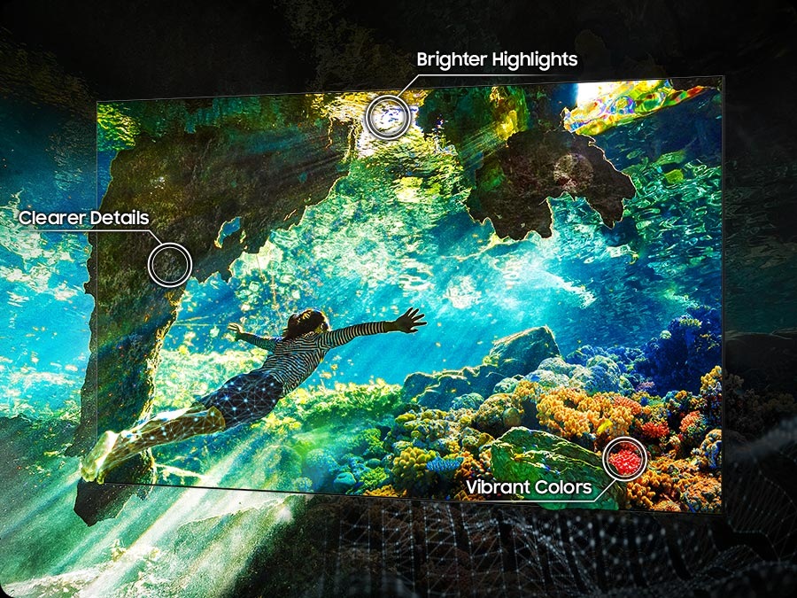 TV shows scene enhanced by HDR, spotlighting areas that show the brighter highlights, clearer details and vibrant colors.