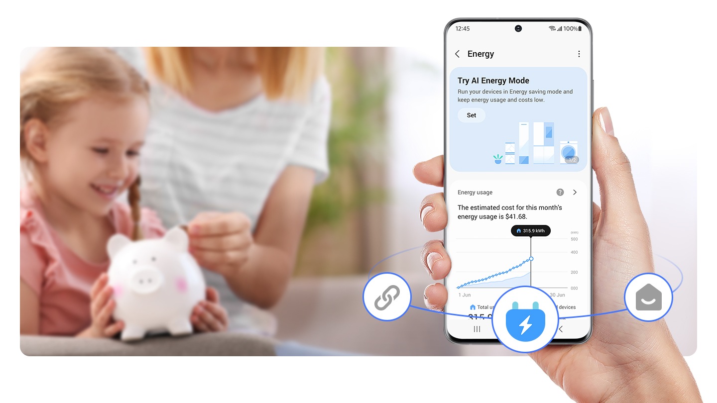 A person is using the SmartThings Energy and checks the energy usage.