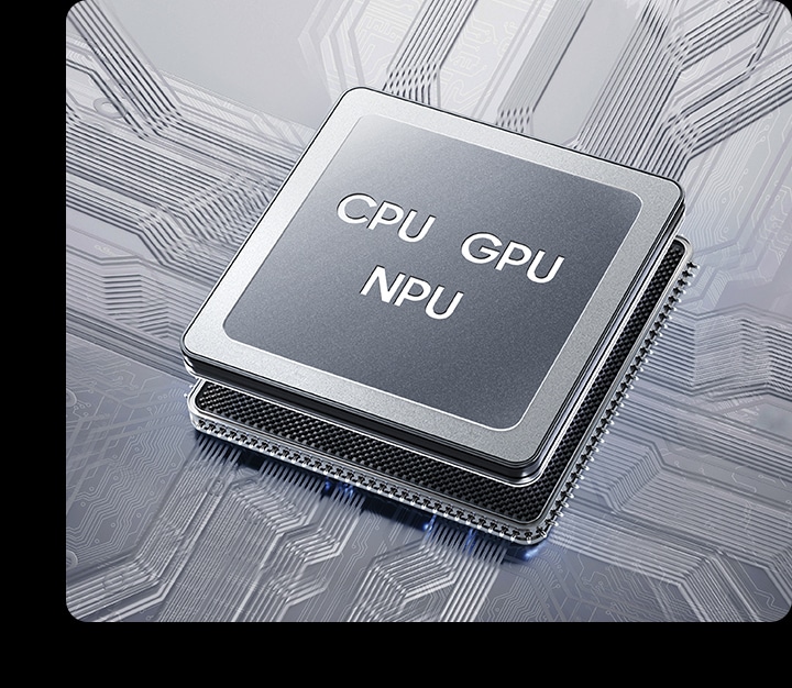 The chipset inside Galaxy Z TriFold. It says CPU, GPU and NPU on top of the chip.