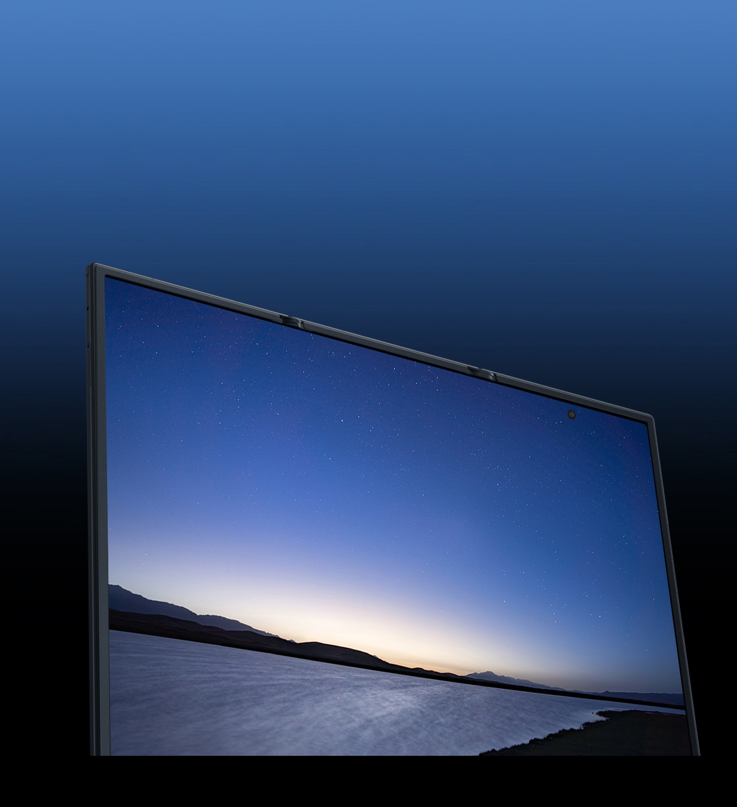 Folded Galaxy Z TriFold seen from the front at an angle. It unfolds two times and moves towards the front, showing the full main screen.