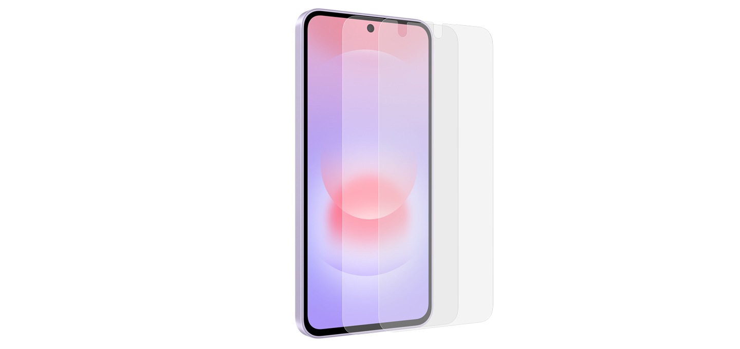 A tilted Samsung Galaxy A37 5G and Screen Protector