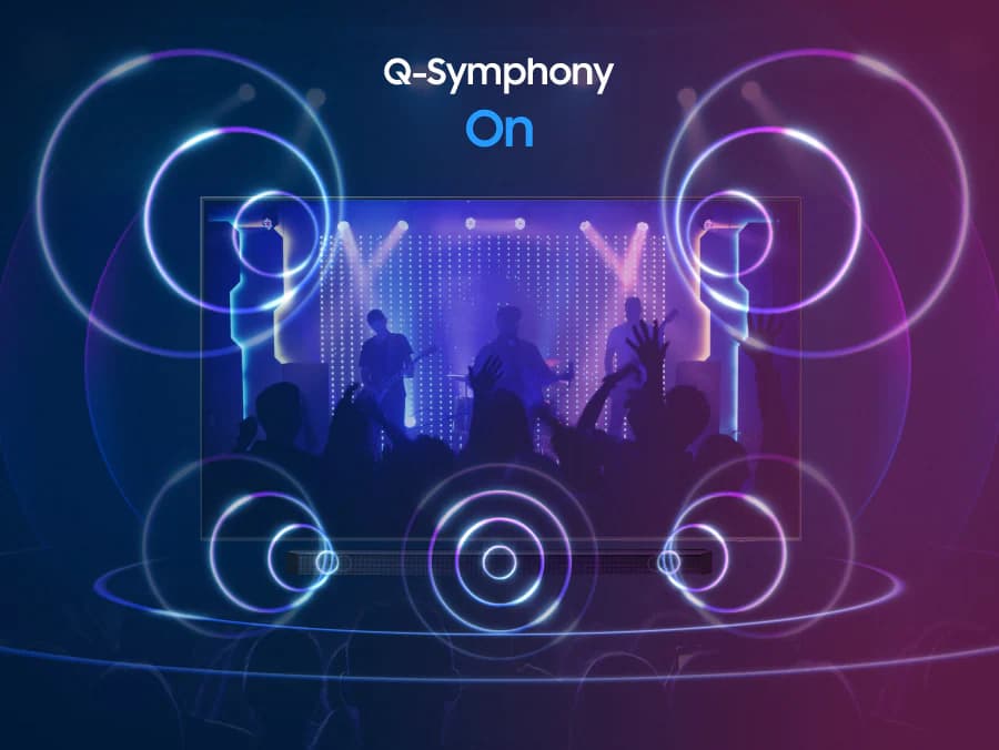 Only sound from the Soundbar was activated when Q-Symphony was off, but sound from both the TV and Soundbar turned on when Q-Symphony turned on.