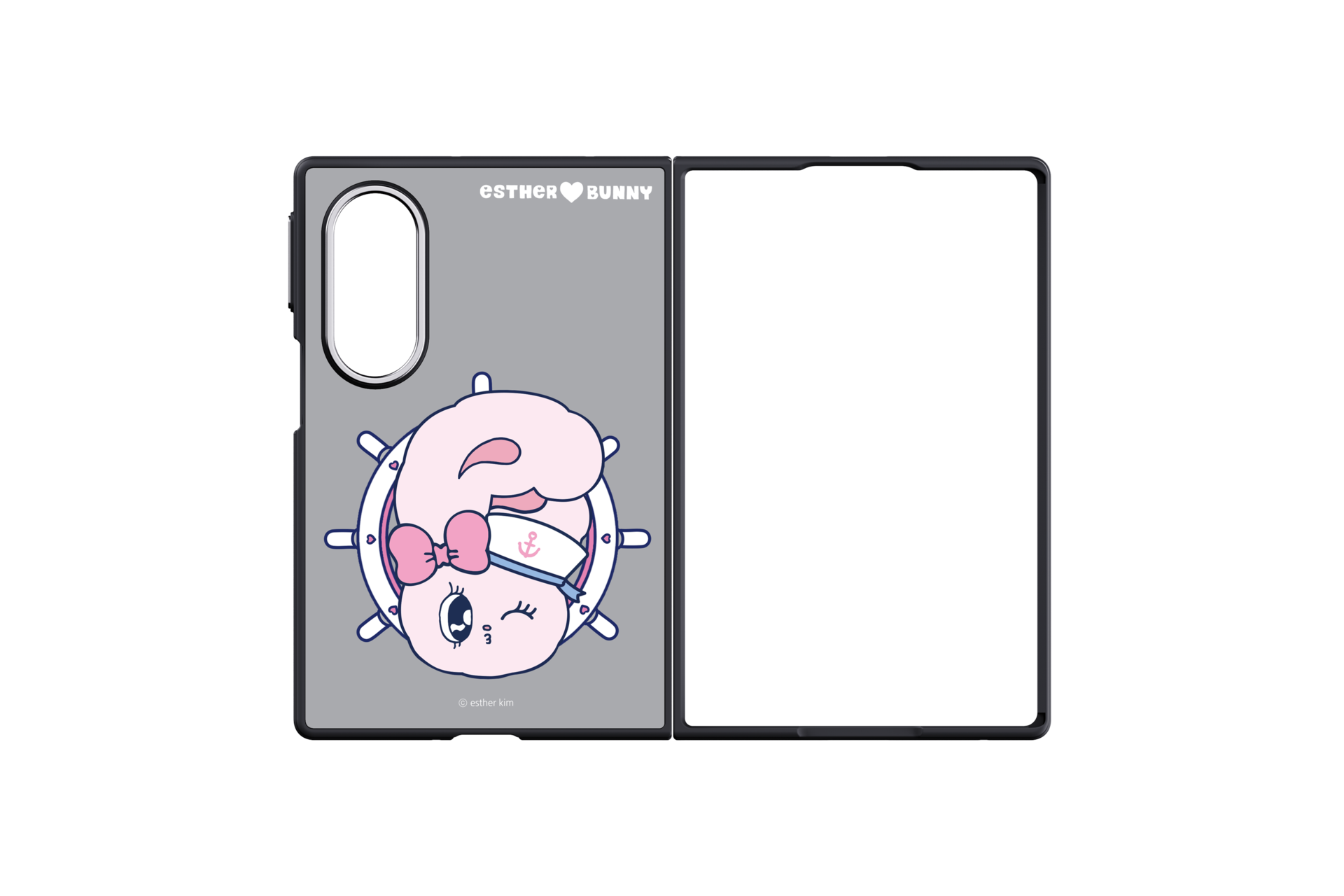 Galaxy Z Fold8 Mirror Magnet Case(Esther Bunny) FrontOpen Pink 