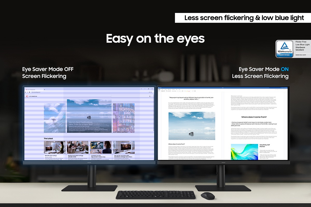 Easy on the eyes via less screen flickering and low blue light