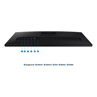 Jackport of  Samsung ViewFinity S6 S61F including Headphone, DP, two HDMIs, SERVICE and power.