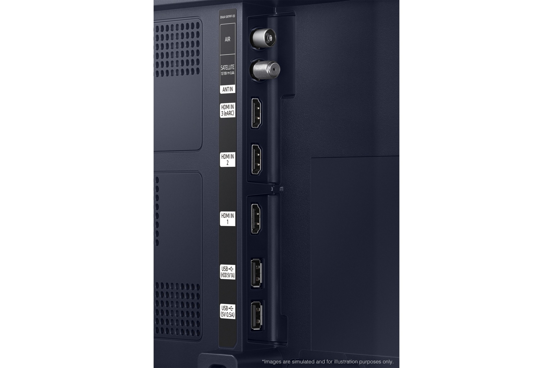 Samsung 2022 The Sero LS05B has USB, HDMI, antenna ports and etc. on the side.