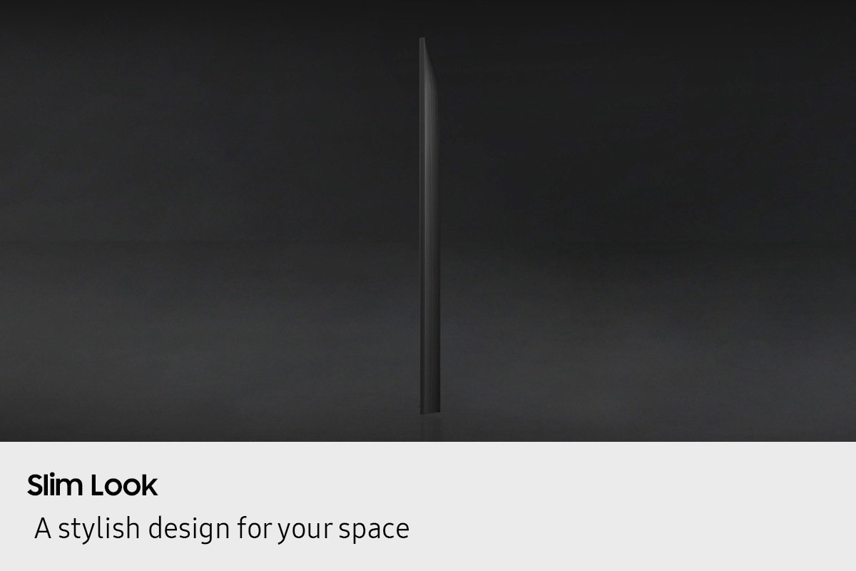 Profile view of Samsung TV is on display to shows its slim look design.