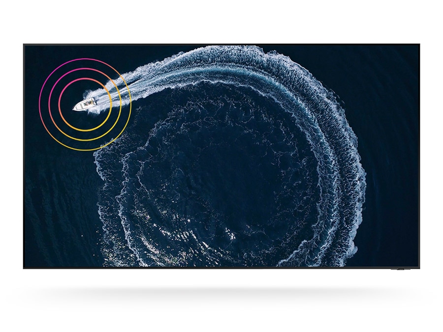 A boat is making a circular motion on the water.  OTS+ technology is tracking the action of the boat as it moves.