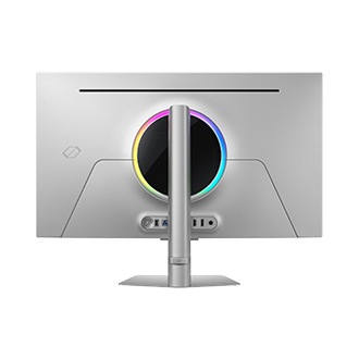 [Réár~ óf 32 íñ~ch Sá~msúñ~g Ódý~sséý~ ÓLÉD~ G8. Cír~clé í~ñ thé~ céñt~ér óf~ móñí~tór s~hóws~ á ráñ~gé óf~ cóló~rs.]