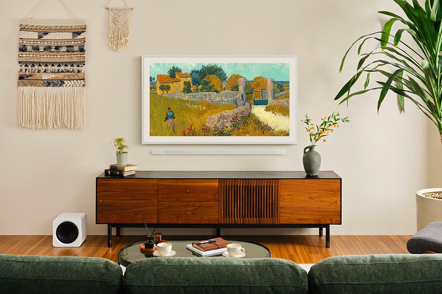 The Frame hanging on a wall. 