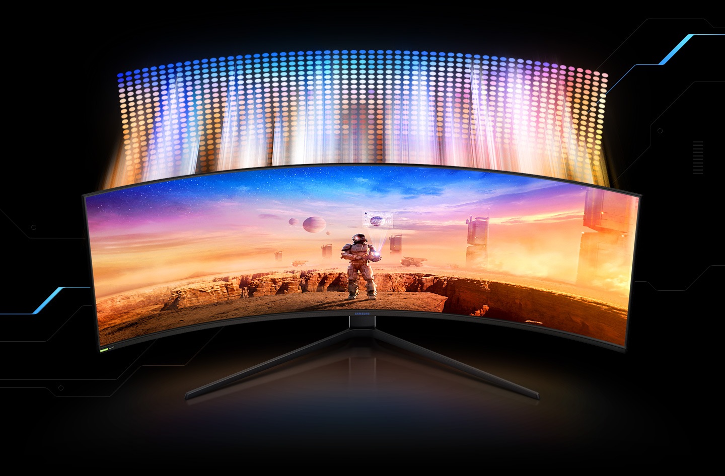 This video shows the Odyssey G9 bright QLED quality. Various vivid colors are combined with the monitor to give you a cleaner color monitor.