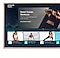 The Samsung Health Smart Trainer user interface main menu image of a woman exercising with words Smart Trainer Workouts is visible. Beneath the big image are various thumbnail images of different workout videos.