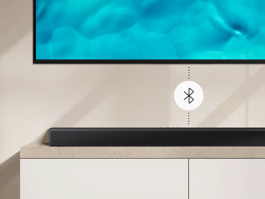 Sound being played through soundbar connected to TV with Wi-Fi and Bluetooth.