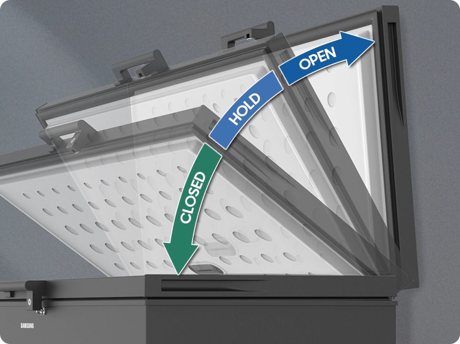 The refrigerator's hovering door opens fully and closes gently without slamming. It can hold its position at multiple angles, allowing safe and convenient access to food.