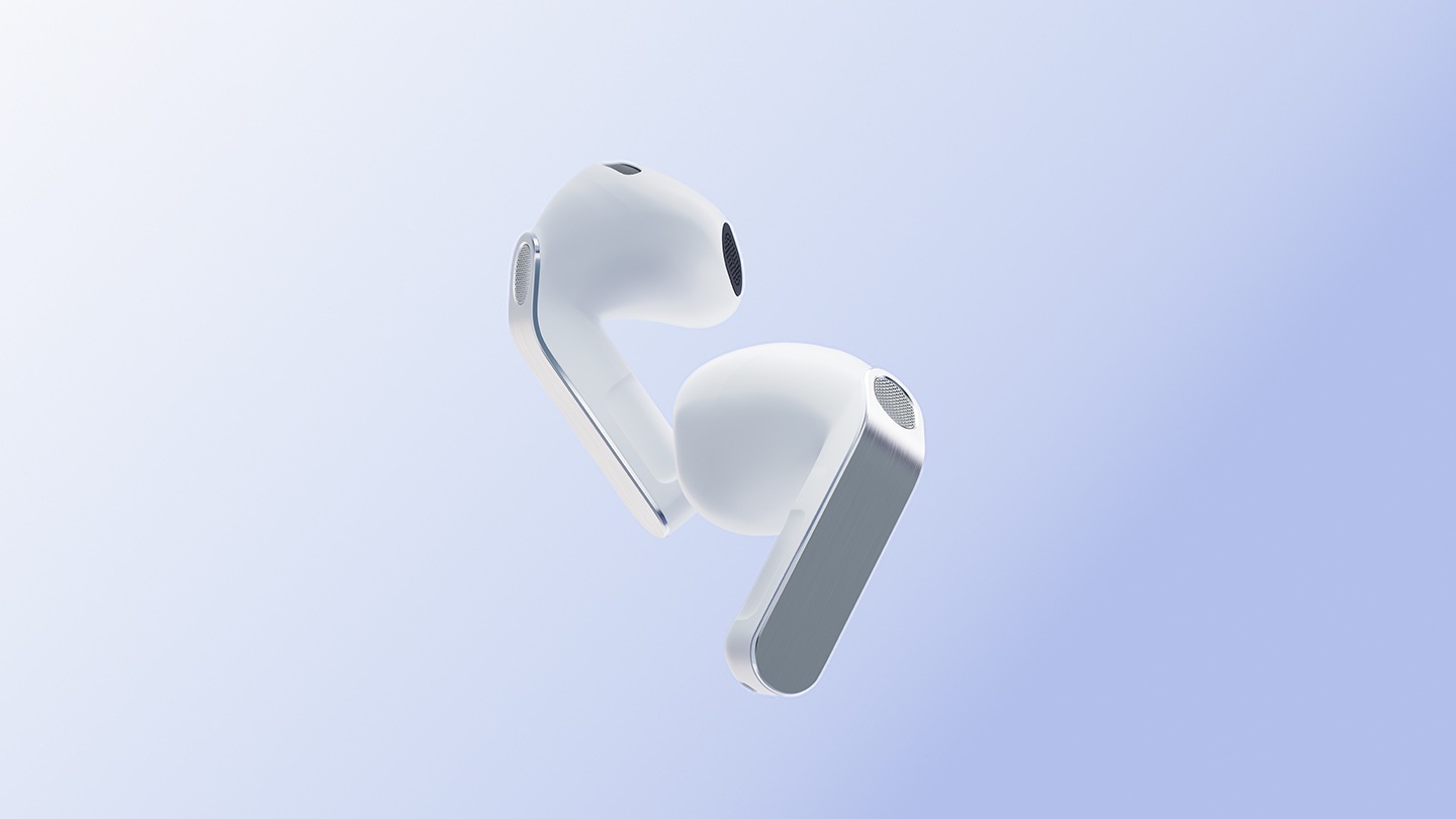 A pair of Galaxy Buds4 in White.