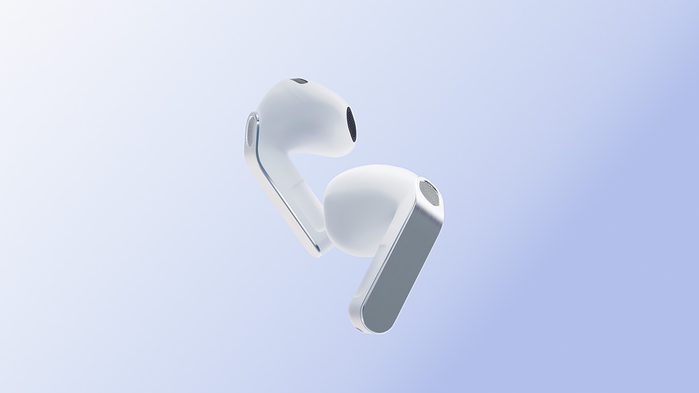 A pair of Galaxy Buds4 in White.