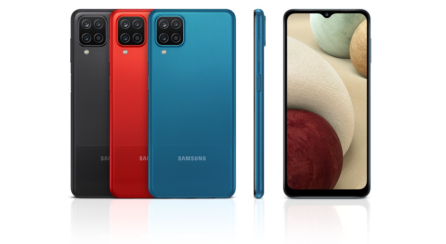 Classic back view of 3 devices in black, red, blue along with 1 side and 1 front view to highlight modern matte finish