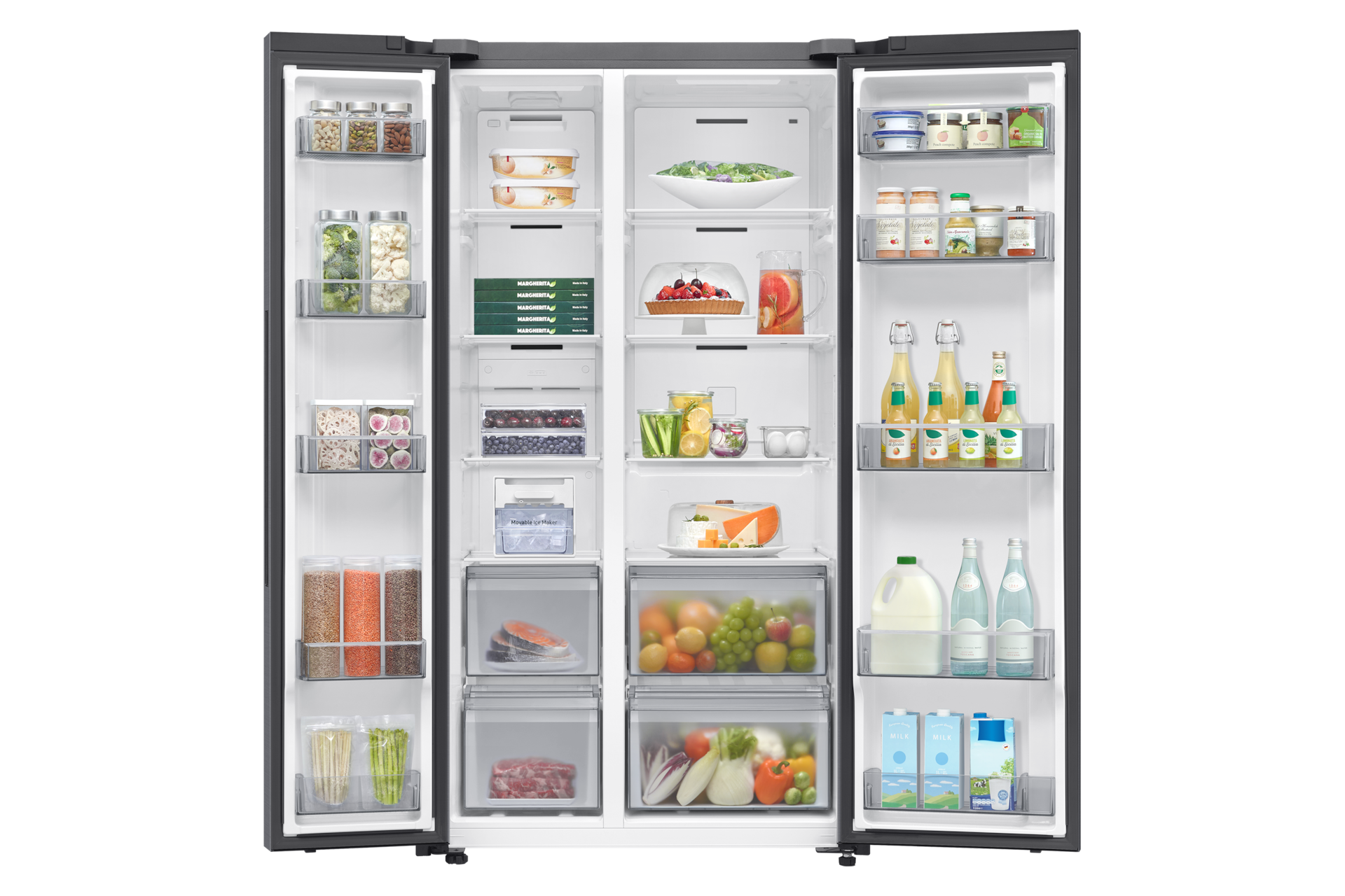 Bespoke AI Refrigerator SBS AI Energy mode Front-Open-With-food Silver 
