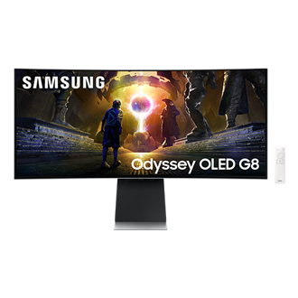 34" Odyssey OLED G8 G85SD Ultra WQHD 175Hz Gaming Monitor Front2 Silver 