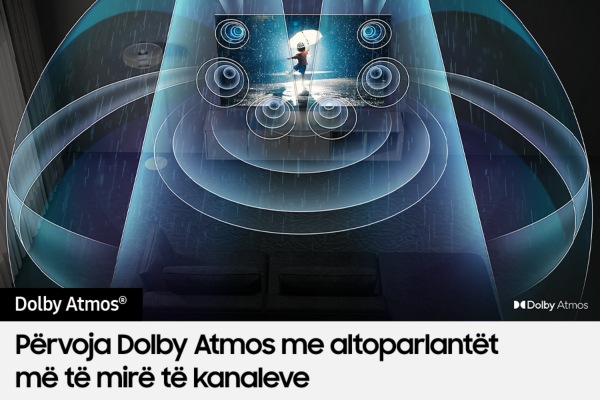 Valët e tingujve nga Dolby Atmos pulsojnë nga Neo QLED TV QN90C duke u përhapur në të gjithë dhomën