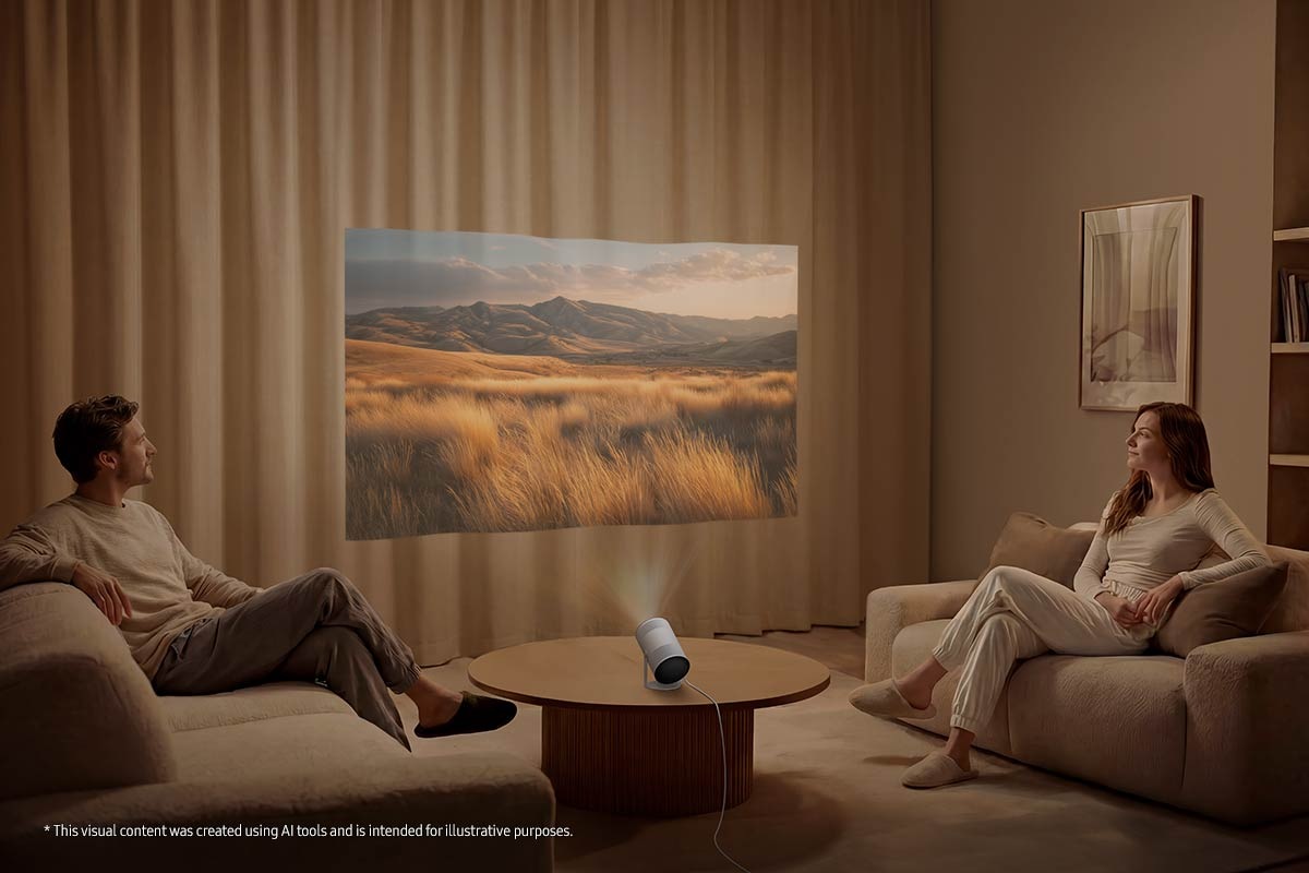 The Freestyle+ Full HD Portable Projector (2026) Ceramic White