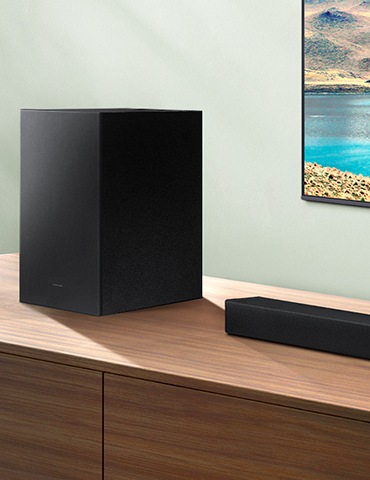 Soundbar, subwoofer, and TV