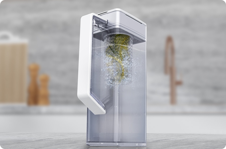 Some fruits and herbs are in the built-in Infuser in the Pitcher for flavored beverages.