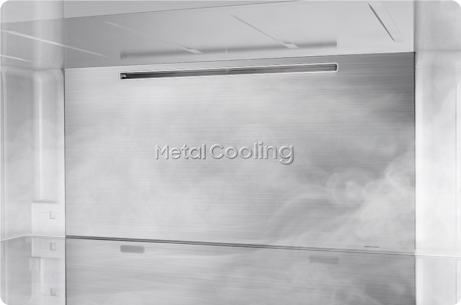 The Metal Cooling plates inside the refrigerator look extremely cold and the cold air flows around.