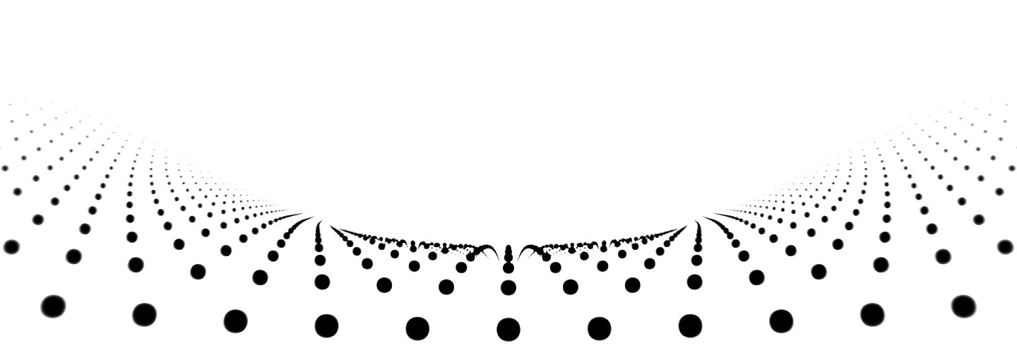 Multiple dots form a line from afar and move like waves as they zoom in. The dots make a semi-circle formation in the center as they move into a shape of a wave.