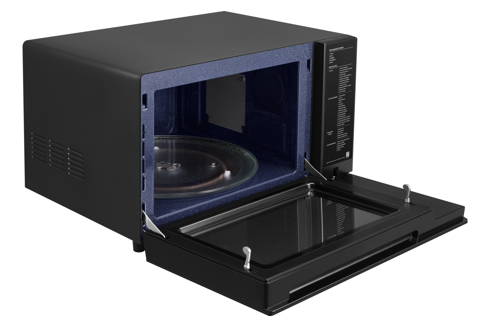 MW7300B Horno microondas por convección con horno microondas todo en uno y control inteligente L-Perspective-Open Negro